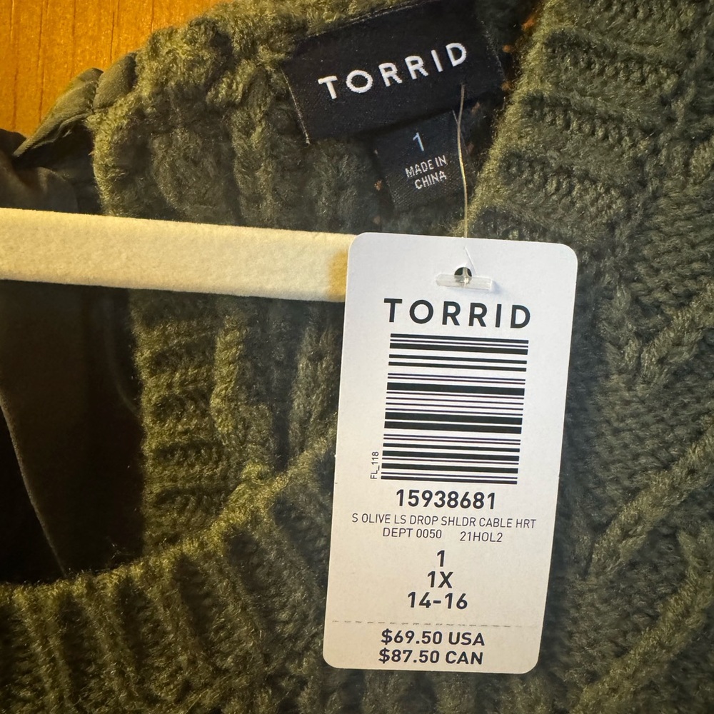 Torrid Olive Cable Knit Sweater - Picture 4 of 4